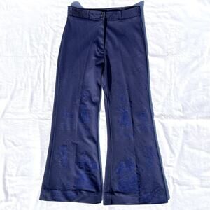 Butterfly Brand New Line Japan Flare Leg Velvet Print Pants Womens Large Blue